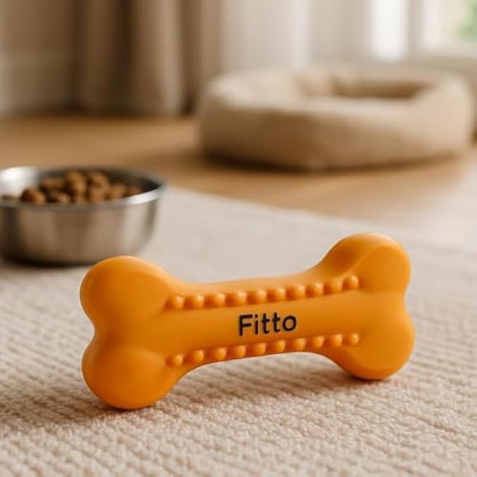 Fitto Dog Bone Toy Orange 15 x 6.3 cm - Chew Toy for Dogs & Puppies, Bone Shaped Pet Toy for Chewing, Fetch and Play - Image 2
