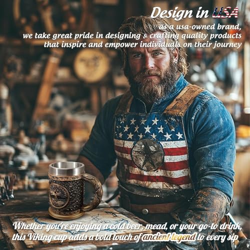 IELCJJ Original Handmade Viking Mug - 20oz Yggdrasil Tree of Life Beer Tankard - Stainless Steel Medieval Celtic Pirate Heavy Cup - Norse Mythology Decor Gifts for Men Women - Image 4