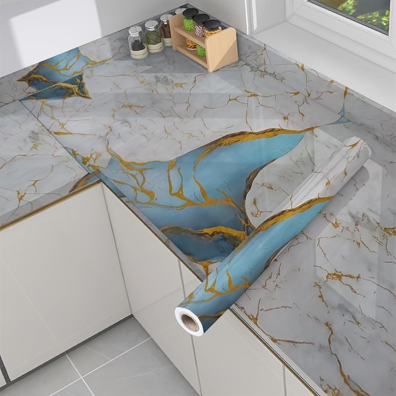 REXOTEX Vinyl Marble Countertop Contact Paper Waterproof Peel and Stick Wallpaper for Bathroom Look Vinyl Wall Paper, Solid (60 * 200 CM) (Gold Sky) - Image 1