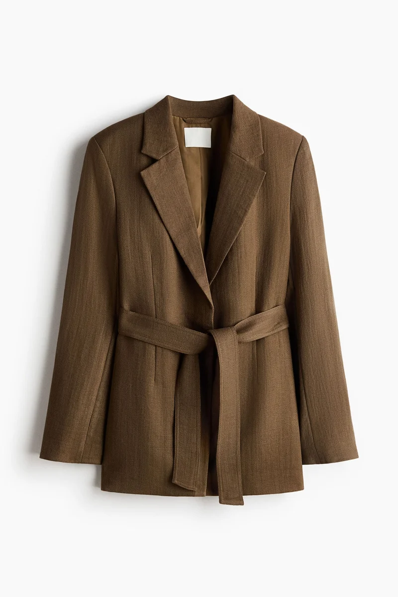 H&M Textured-weave tie-belt blazer