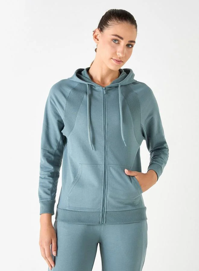 Textured Zip Through Jacket with Hood and Pockets