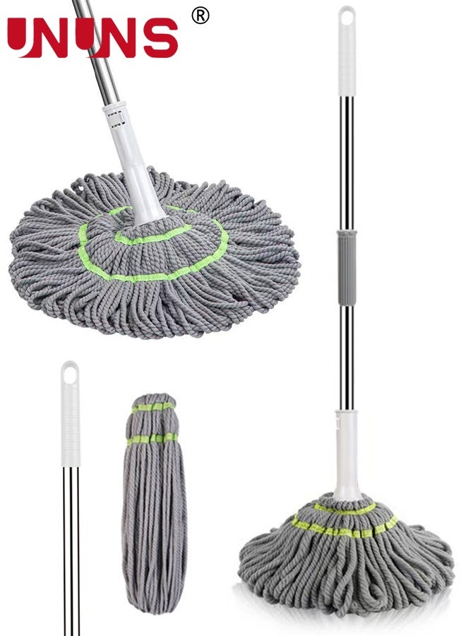UNUNS Self Wringing Mop for Floor Cleaning,Long Handled Twist Mop with 1 mop head for Kitchen,Home Office,Restaurant,Warehouses,Gray  - Image 1