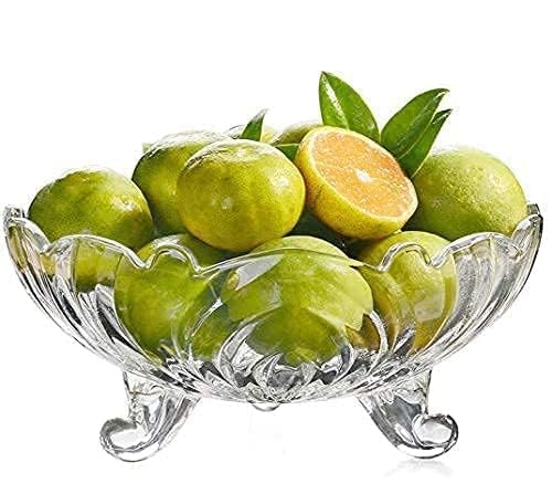 Home Stuffs Fruit Bowl Designer Glass Serving Fruit BowlVegetable Bowl Table Fruit Bowl Flat Base Fruit Bowl Dining Table Glass Serving Dinnerware Transparent Crystal Fruit BowlPack of 1 - Image 1