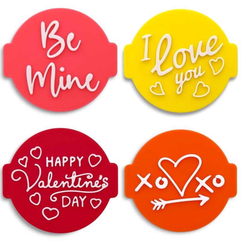 1066 Factory Happy Valentines Day (Set of 4 Stamps) Embosser Stamp for Fondant, Icing, Cupcake, Cake, Biscuits, Decoration - Image 1