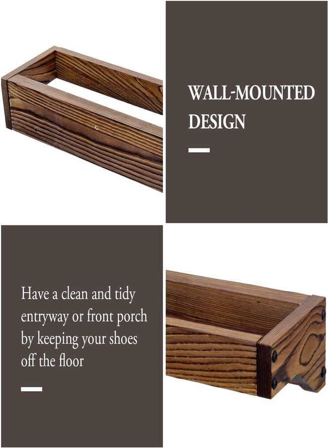 MyGift 30 Inch Rustic Burnt Solid Wood Hanging Shoe Rack, Wall Mounted Storage Organizer Footwear Holder for Closet, Mudroom, Entryway, Holds 6 Pairs, Set of 2 - Image 2