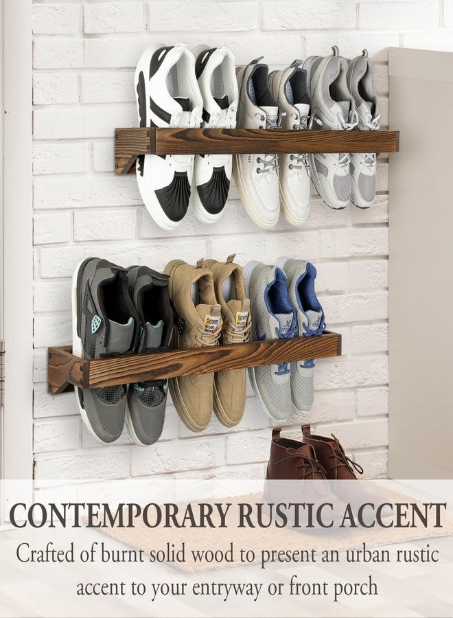 MyGift 30 Inch Rustic Burnt Solid Wood Hanging Shoe Rack, Wall Mounted Storage Organizer Footwear Holder for Closet, Mudroom, Entryway, Holds 6 Pairs, Set of 2 - Image 3