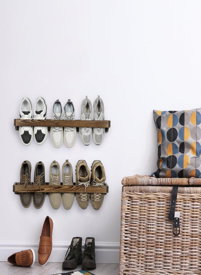 MyGift 30 Inch Rustic Burnt Solid Wood Hanging Shoe Rack, Wall Mounted Storage Organizer Footwear Holder for Closet, Mudroom, Entryway, Holds 6 Pairs, Set of 2 - Image 4