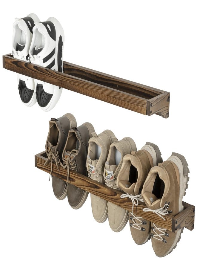 MyGift 30 Inch Rustic Burnt Solid Wood Hanging Shoe Rack, Wall Mounted Storage Organizer Footwear Holder for Closet, Mudroom, Entryway, Holds 6 Pairs, Set of 2 - Image 1