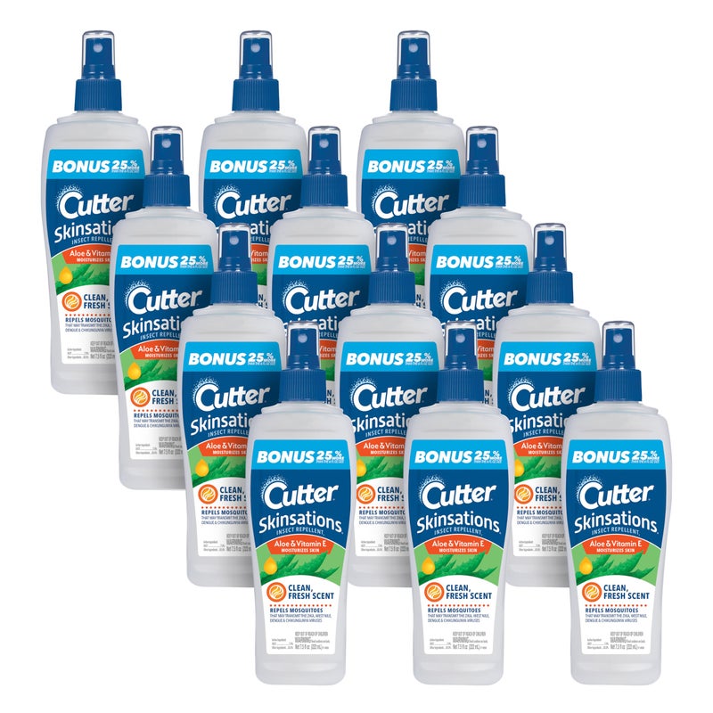 Cutter Skinsations Insect Repellent (12 Pack), Repels Mosquitos, Ticks, Gnats, Fleas, 7% DEET, 6 fl Ounce (Pump Spray) - Image 1