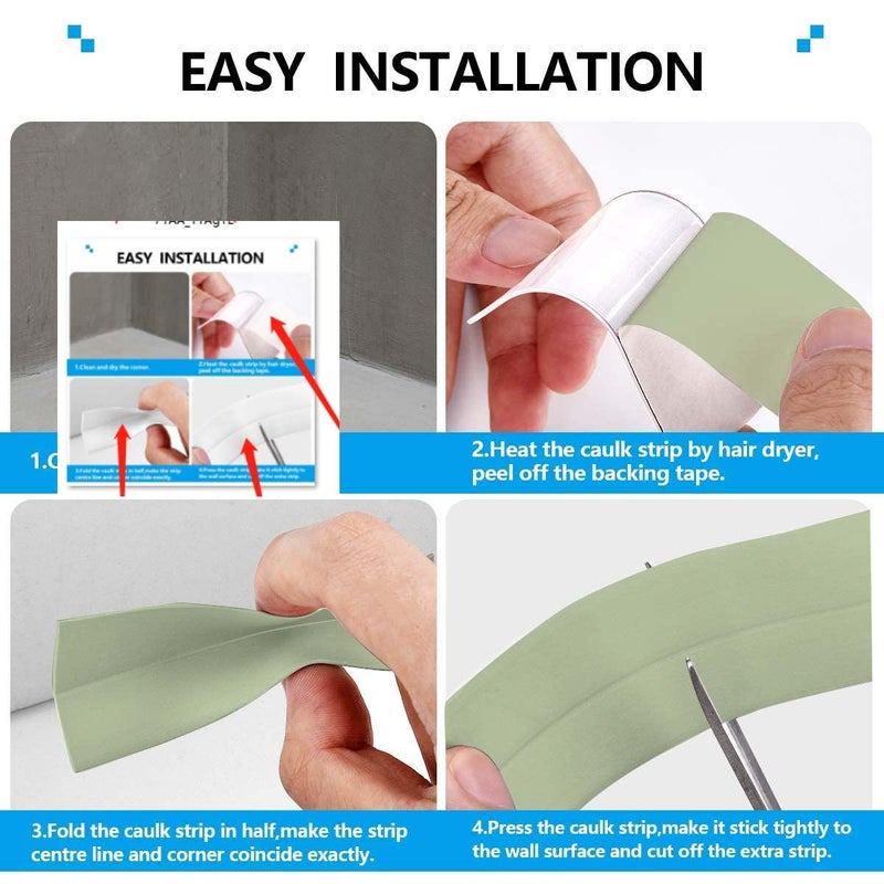 solikdm Bath & Kitchen Caulk Tape Sealant Strip, PVC Self Adhesive Tub and Wall Sealing Tape Caulk Sealer,Caulk Strip,sealant Tape,Shower Tile Sealer Adhesive sealant (Green) - Image 3