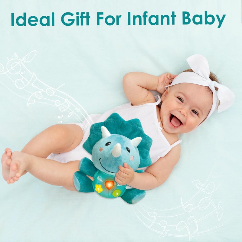 iPlay, iLearn Baby Dinosaur Musical Toys, Newborn Boys Gift, Soft Dino Plush Stuffed Animal, Infant Light Music Time, 1st Valentine's Easter Basket Stuffer 0 1 2 3 6 9 12 18 Month 1-3 Yrs Toddler Girl - Image 2