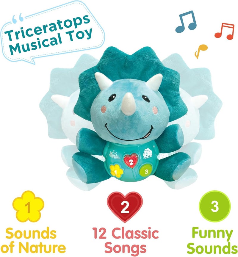 iPlay, iLearn Baby Dinosaur Musical Toys, Newborn Boys Gift, Soft Dino Plush Stuffed Animal, Infant Light Music Time, 1st Valentine's Easter Basket Stuffer 0 1 2 3 6 9 12 18 Month 1-3 Yrs Toddler Girl - Image 3