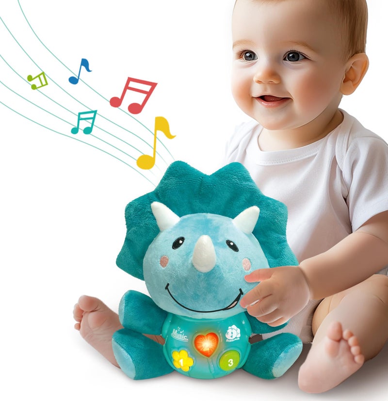 iPlay, iLearn Baby Dinosaur Musical Toys, Newborn Boys Gift, Soft Dino Plush Stuffed Animal, Infant Light Music Time, 1st Valentine's Easter Basket Stuffer 0 1 2 3 6 9 12 18 Month 1-3 Yrs Toddler Girl - Image 1