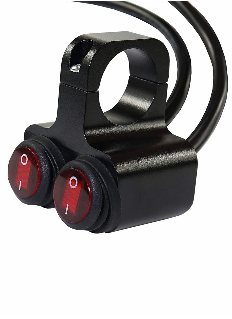 Excefore - Motorcycle Handlebar Switch, 12v 16A Motorcycle Universal 7/8" 22-23mm Handlebar Button Switch, CNC Aluminium Alloy Waterproof Double Control Button Red Light Switch for Scooter Electric Bike - Image 1