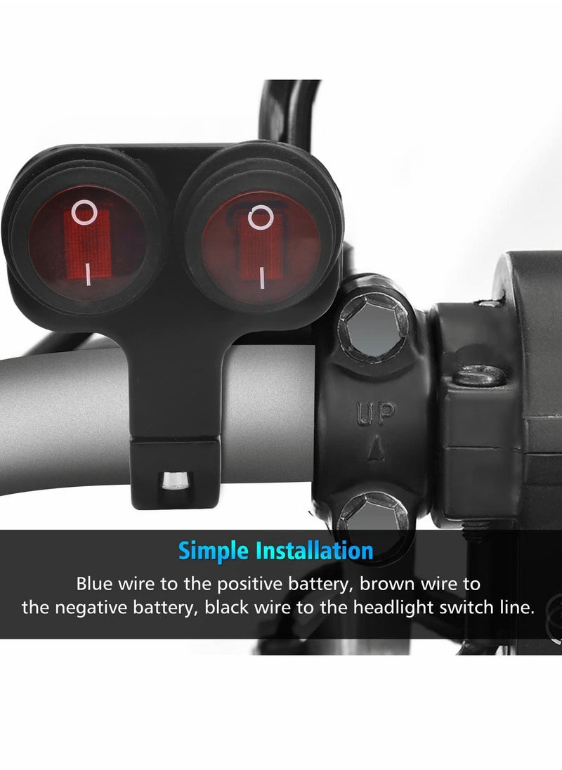Excefore - Motorcycle Handlebar Switch, 12v 16A Motorcycle Universal 7/8" 22-23mm Handlebar Button Switch, CNC Aluminium Alloy Waterproof Double Control Button Red Light Switch for Scooter Electric Bike - Image 1