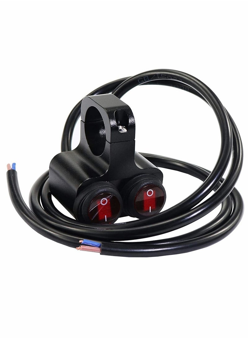 Excefore - Motorcycle Handlebar Switch, 12v 16A Motorcycle Universal 7/8" 22-23mm Handlebar Button Switch, CNC Aluminium Alloy Waterproof Double Control Button Red Light Switch for Scooter Electric Bike - Image 1