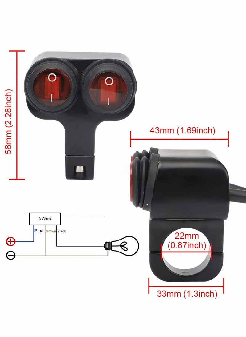Excefore - Motorcycle Handlebar Switch, 12v 16A Motorcycle Universal 7/8" 22-23mm Handlebar Button Switch, CNC Aluminium Alloy Waterproof Double Control Button Red Light Switch for Scooter Electric Bike - Image 1