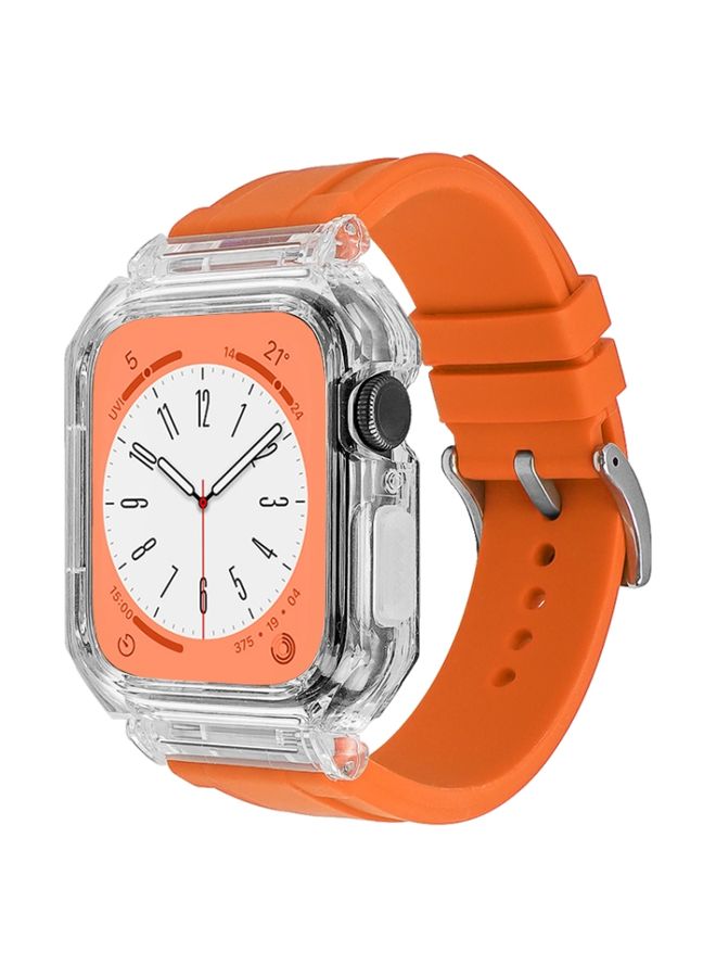 BURAQ Protective Cover Crystal Clear Polycarbonate Case Silicone Watch Band For Apple Watch Series 8&7 45mm / SE 2&6&SE&5&4 44mm / 3&2&1 42mm(Orange)