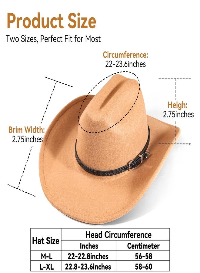 WAYCOM Cowboy Hat for Men: Extra Wide Brimmed for Cowgirl - 2 Decorative Band for Men Women - Felt Hats for Party/Festival (Camel, Medium) - Image 2