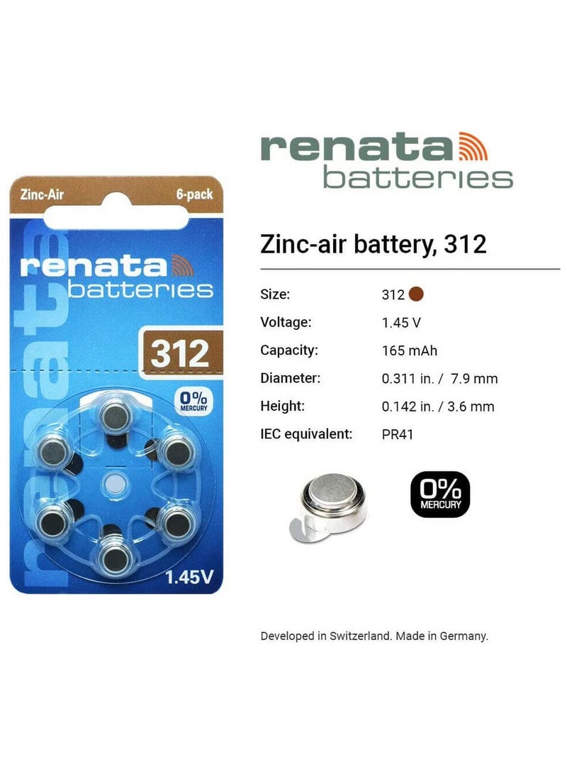 Renata 30-Pieces Renata (Size 312) Hearing Aid 1.45V Zinc-Air 0% Mercury Batteries - Image 2