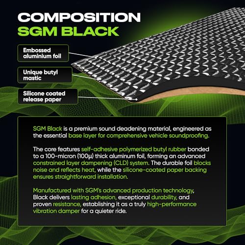 SGM Black Premium Car Sound Deadening Mat 80 mil (2mm) 36 sqft (3.4 sqm), Automotive Sound Deadener, Self Adhesive Butyl Car Sound Deadening Material, Audio Noise Insulation and Dampening Sheets - Image 3
