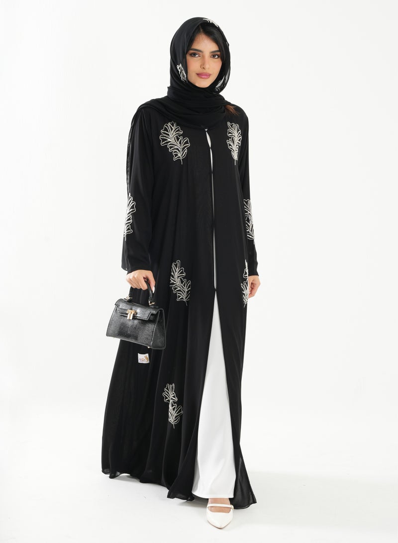 Rosette Abaya Abaya embroidered with silver Matching Shella - Image 1