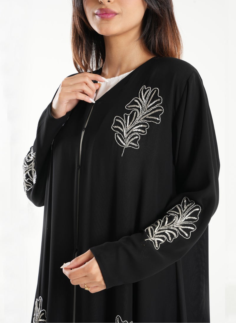Rosette Abaya Abaya embroidered with silver Matching Shella - Image 2