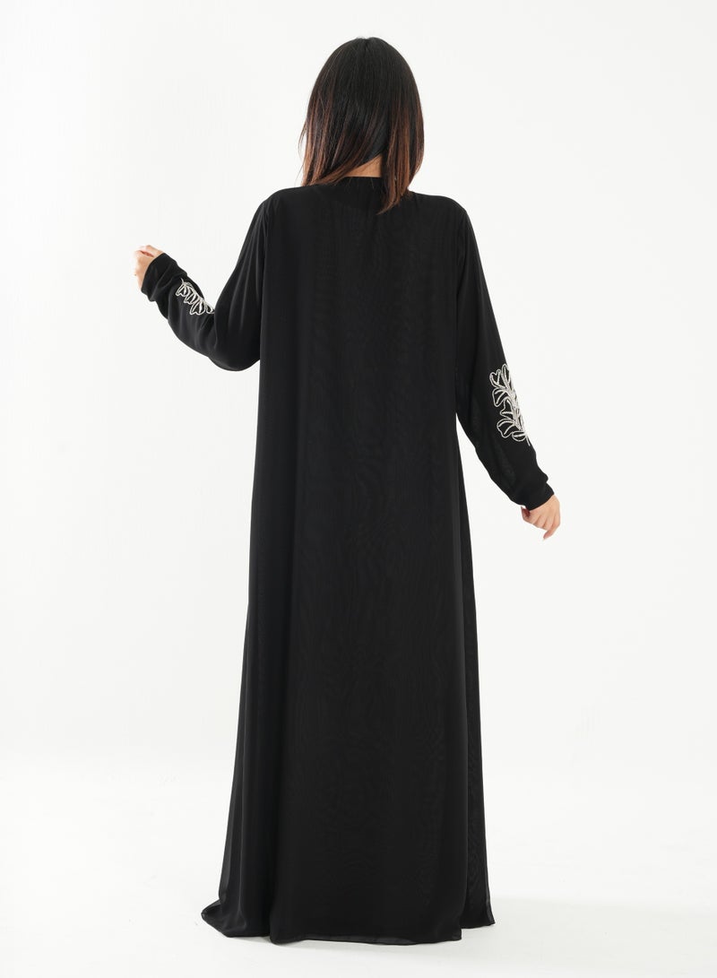 Rosette Abaya Abaya embroidered with silver Matching Shella - Image 3