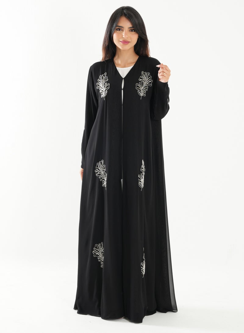 Rosette Abaya Abaya embroidered with silver Matching Shella - Image 4
