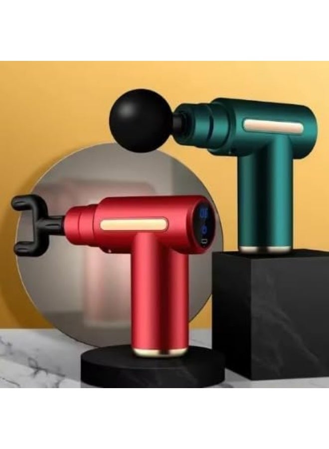 Mini muscle massager, quiet portable gun with 6 speeds and 4 massage heads, equipped with a USB-C charging port, for massaging the hand, leg, neck and shoulder (green) - Image 2