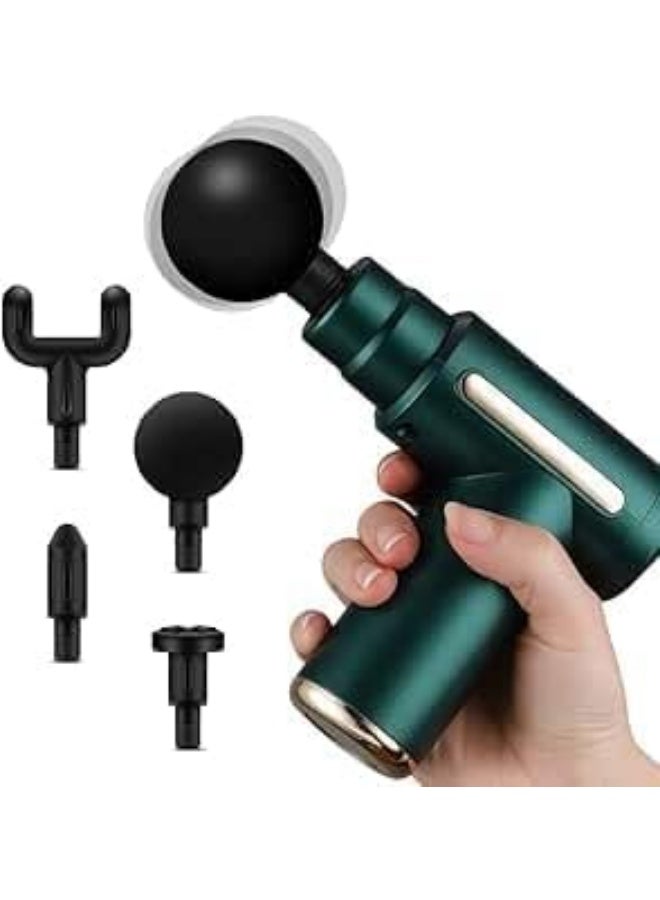 Mini muscle massager, quiet portable gun with 6 speeds and 4 massage heads, equipped with a USB-C charging port, for massaging the hand, leg, neck and shoulder (green) - Image 1