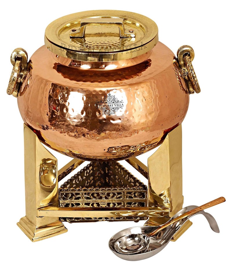 INDIAN ART VILLA Indian Art Villa Steel Copper Chafing Dish with Designer Brass Fuel Gel Stand Buffet Warmer Serveware Party 15 LTR  - Image 2