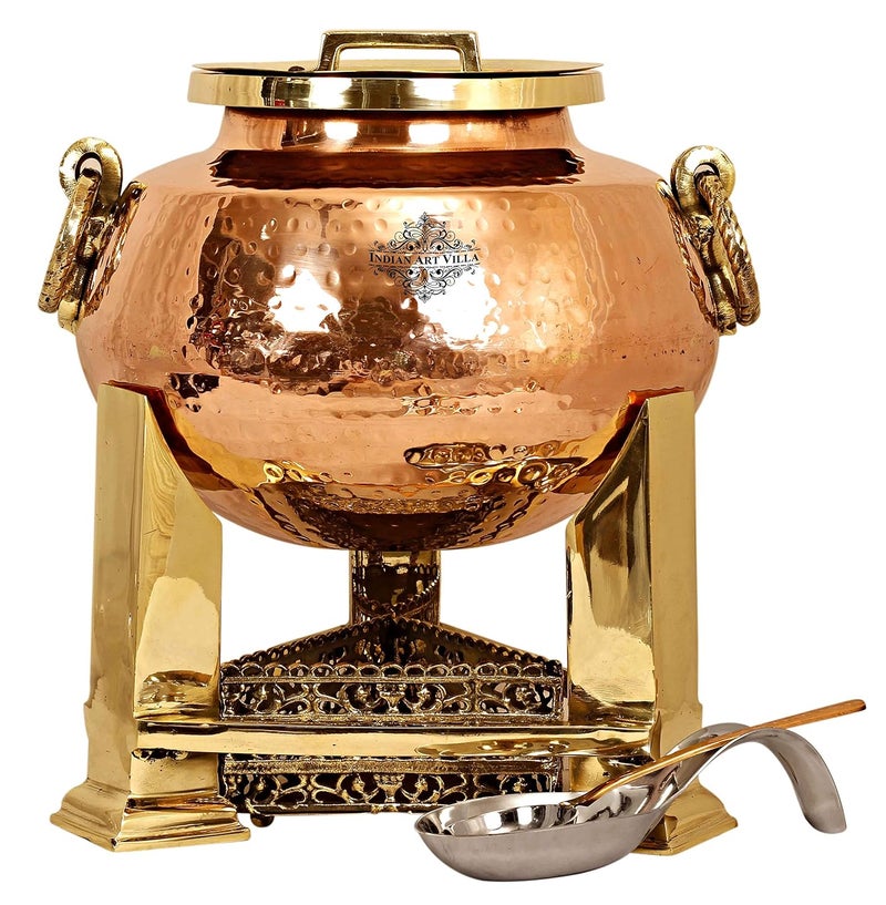 INDIAN ART VILLA Indian Art Villa Steel Copper Chafing Dish with Designer Brass Fuel Gel Stand Buffet Warmer Serveware Party 15 LTR  - Image 1