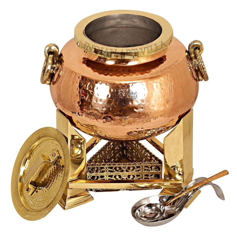 INDIAN ART VILLA Indian Art Villa Steel Copper Chafing Dish with Designer Brass Fuel Gel Stand Buffet Warmer Serveware Party 15 LTR  - Image 3