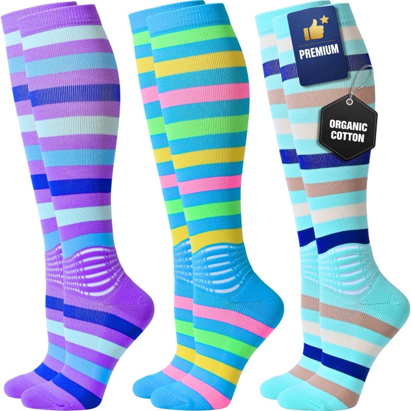 IRAMY Cotton Compression Socks Women Ankle Support Gradient Compression Wicking Moisture Knee High Socks 3 Packs - Image 1