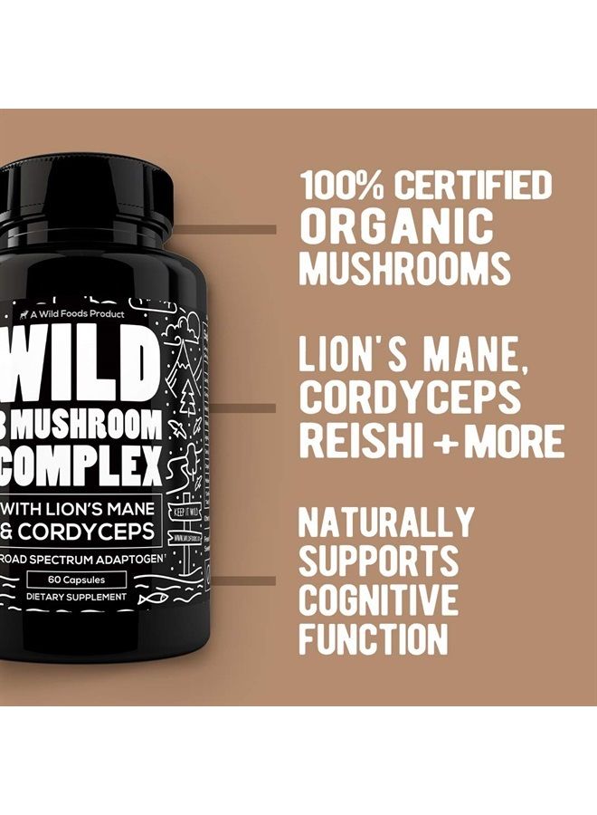 Wild Foods Premium Mushroom Complex Supplement | 8 Organic Mushrooms with Lions Mane Supplements for Immune Support | Natural Nootropic for Energy | 60 Capsules - Image 3
