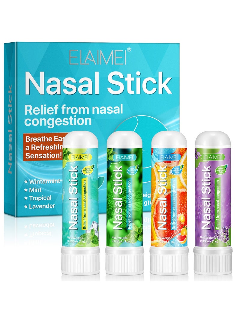 Elaimei 4 Pack Nasal Stick,Nasal Inhaler Stick,Nose Inhaler Stick,Nasal Stick Boost Energy Set,Nasal Stick Inhaler,Sinus  Congestion Relief, Daily Relaxation, Stress Relief, Pure Natural Ingredients  - Image 1