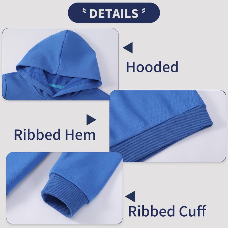 Phedrew Cotton Kids Hoodie Sweatshirt Midweight Long Sleeve Pullover Boys Girls Tops Clothes for Toddlers(Age 2-14) Blue - Image 4