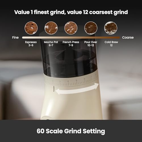 Gemilai Electric Conical Burr Coffee Grinder, Coffee Bean Grinder with Smart 60S Timer, 60 Precise Adjustable Grind Settings for Espresso, 2-12 Cup, Easy to Clean, Durable & Quiet, G9010B White - Image 5