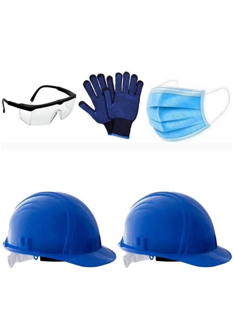 ABBASALI SAFETY HELMET HEAVY DUTY PACK OF 2pcs With Goggle, 10 pcs Face Mask & Glove  - Image 1