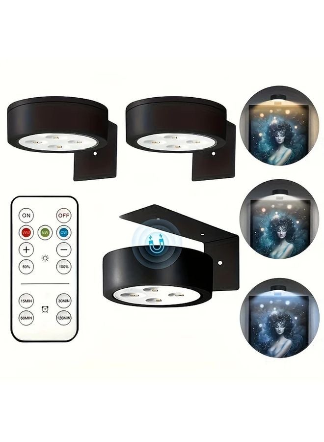 3 Pack Black Wireless LED Picture Lights Dimmable With Remote Timer 3 Modes - Image 2