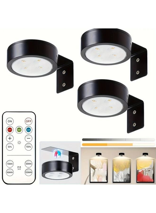 3 Pack Black Wireless LED Picture Lights Dimmable With Remote Timer 3 Modes - Image 1