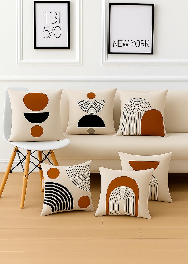 Urvaan Jute Geometric Boho Cushion Cover, 16 X 16 Inch, Set of 6, Multicolour - Image 1