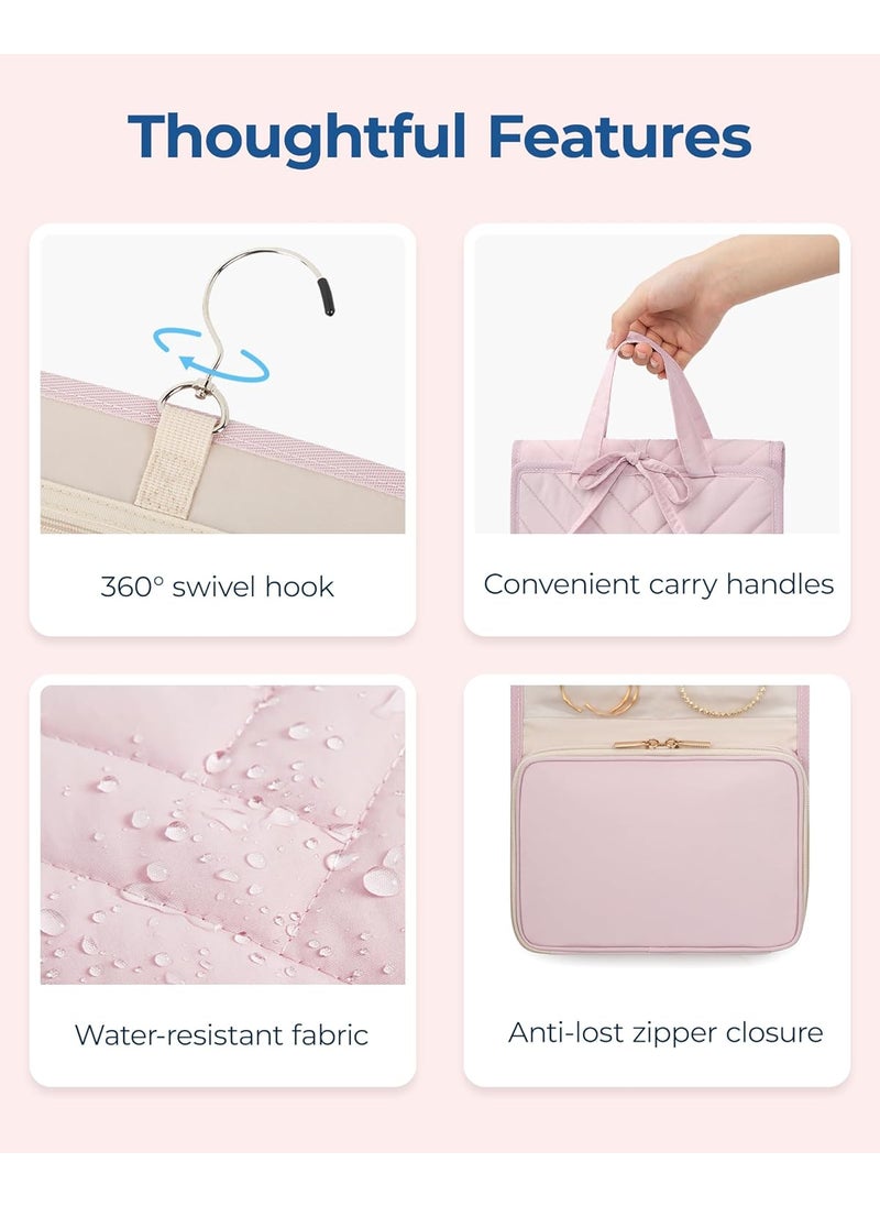 BAGSMART BAGSMART Travel Jewelry Case Hanging Roll Jewelry Bag with Zipper Pockets for Travel Large Capacity Jewelry Travel Case for Rings Necklaces Earrings Bracelets Portable Travel Essentials Pink  - Image 4