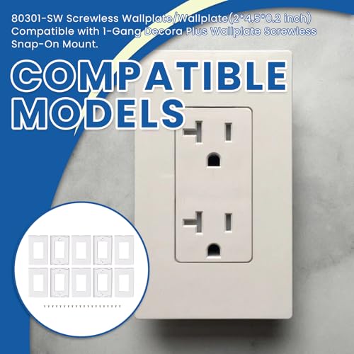 Ciuouient 80301SW Screwless WallplateWall plate10 Sets Compatible with 1Gang Decora Plus Wallplate Screwless SnapOn Mount10Pack Whitewith mounting base screws - Image 3