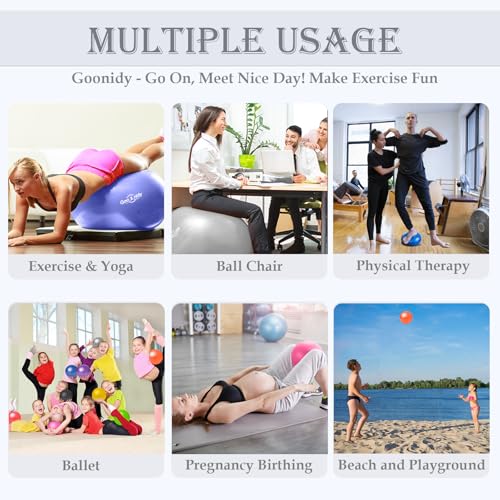 Goonidy Soft Exercise Ball, Anti-Burst Pilates Yoga Ball Chair Supports 2200lb, Workout Equipment w/ Pump for Women Pregnancy, Medicine, Birthing, Physical Therapy, Stability, Excersing, Birth, Swiss, Fitness - Image 4
