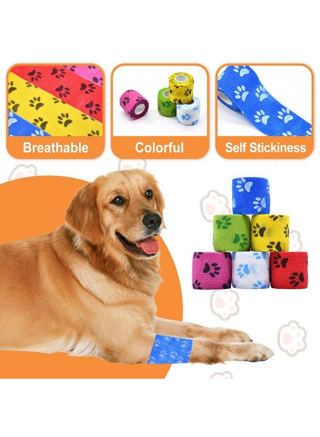 Kreyfer 6 Roll 2 Inch x 5 Yards Paw Print Pet Vet Wrap for Dogs Cats, Cohesive Bandages in Bulk, Colorful Non-Woven Self Adhesive Bandages Wrap Roll for Pet Animals Wound Care, Ankle Sprains and Swelling - Image 3