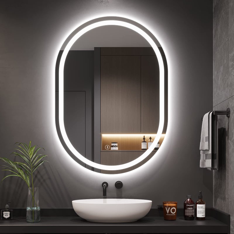 Dripex 5070cm Oval LED Bathroom Mirror with Light Illuminated Wall Mounted Vanity Mirror Antifog 3 Colors Dimmable Light Memory Function IP44 Demister Mirror with Backlit Lights for Bathroom