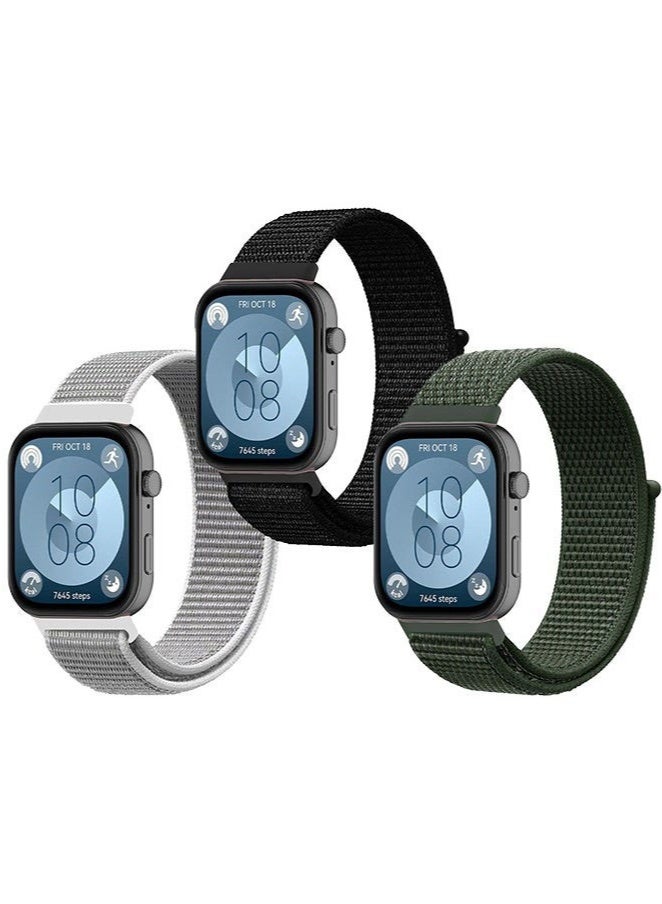 حَبْل تِك 3 عبوات مناسبة لحزام ساعة هواوي واتش فيت 3/4/4Pro من النايلون بحلقة فيلكرو، سوار بديل من النايلون لساعة هواوي واتش فيت 3/4/4Pro (أسود، أخضر، لون صدفي بحري) - Image 1