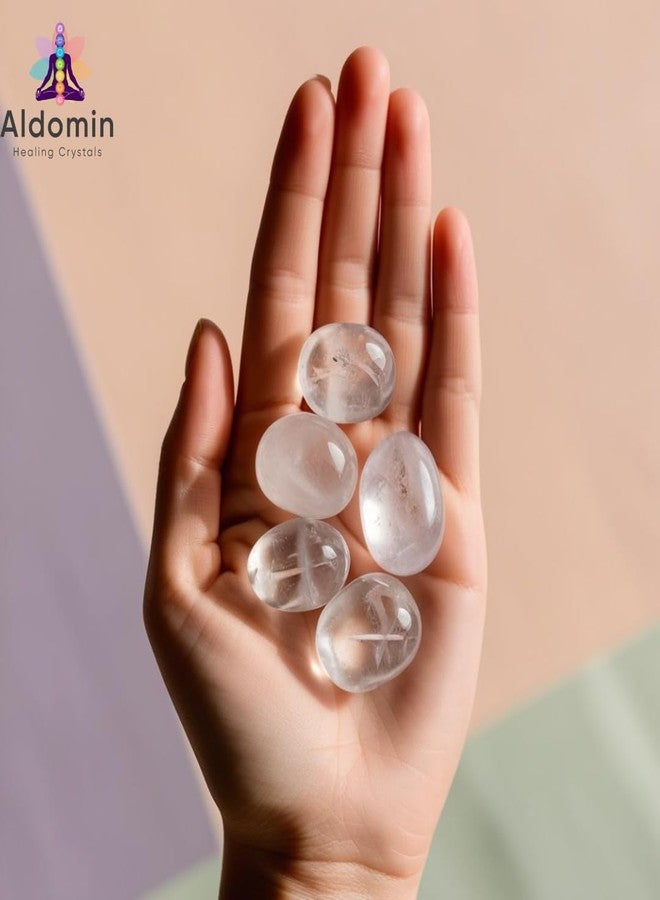 Aldomin® Natural Energized Clear Quartz Tumbled Stones - Natural Master Healer Crystals for Clarity, Energy Amplification, & Manifestation (Set Of 5 Pieces) - Image 3